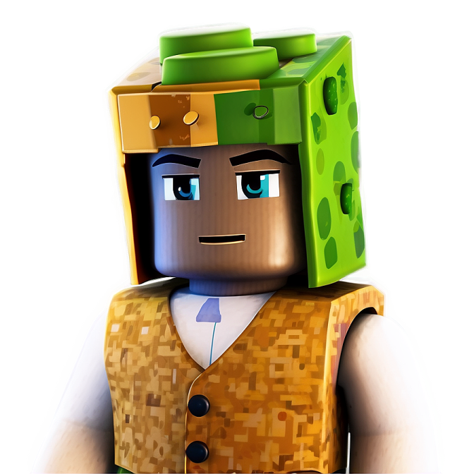 a lego character with a green hat and brown vest