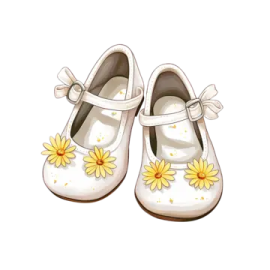 a pair of white shoes with yellow flowers on them
