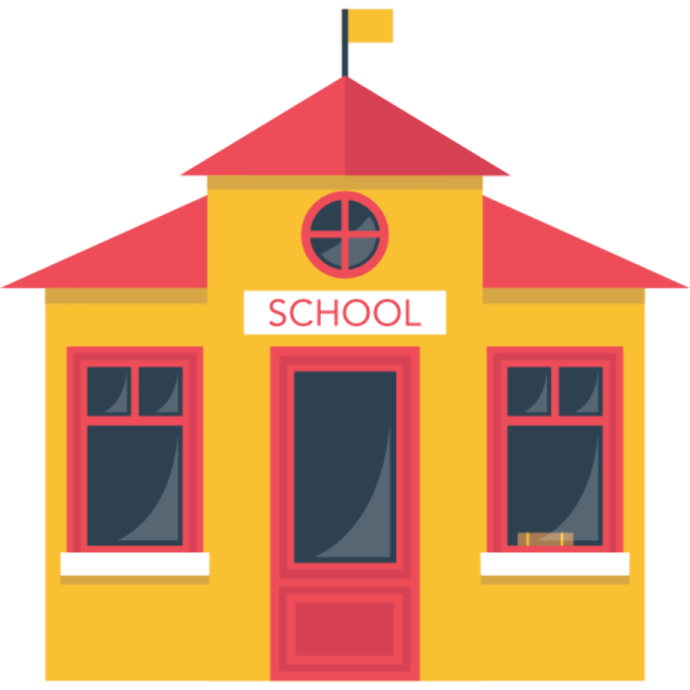 a school building with the word school on it