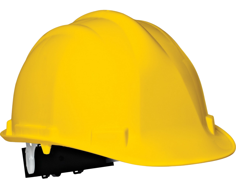 a yellow hard hat on a white background