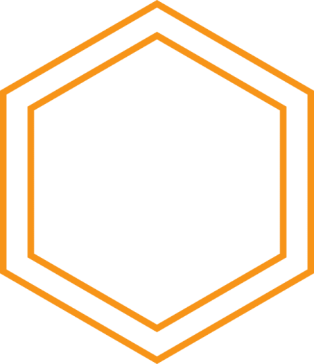 an orange hexagon with a white background