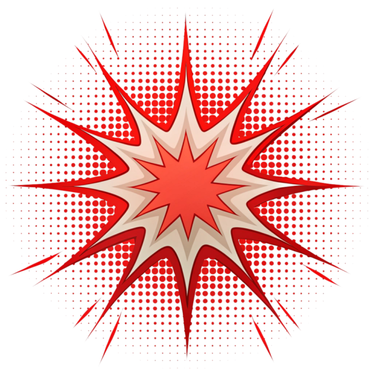 a red star burst on a white background
