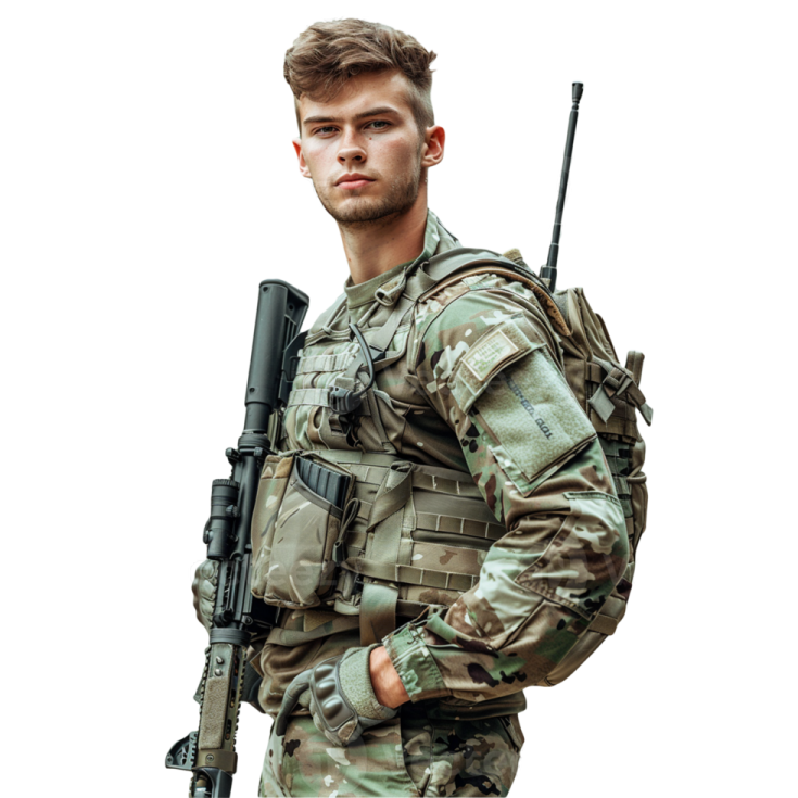 a soldier with a gun in his hand