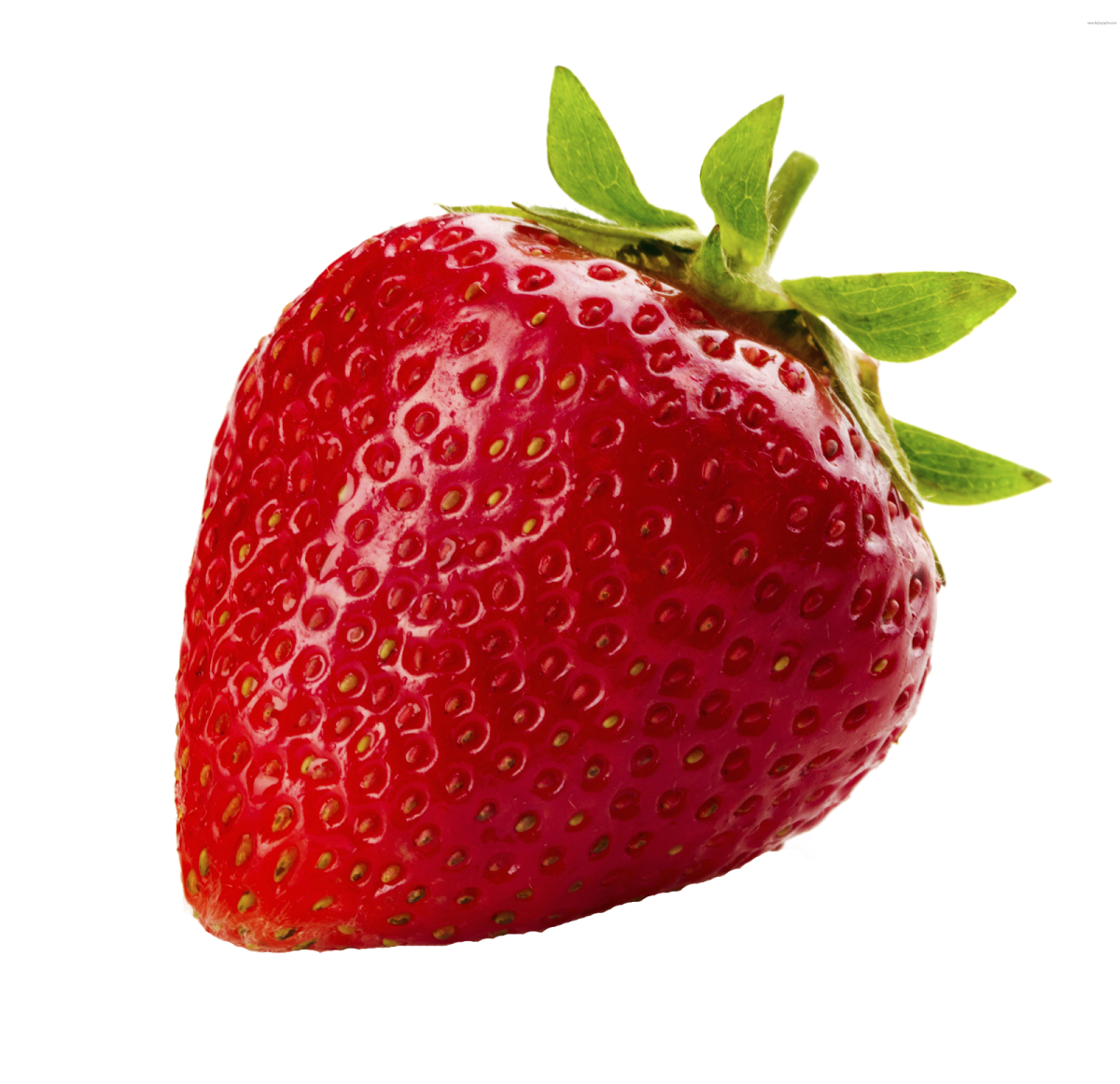 a red strawberry with green leaves on it
