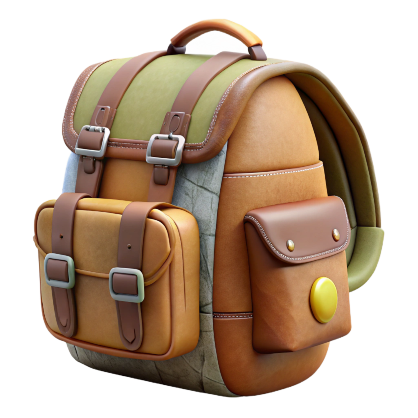 a brown and green backpack with two straps