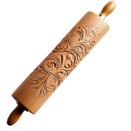 a wooden rolling board with a carved design on it