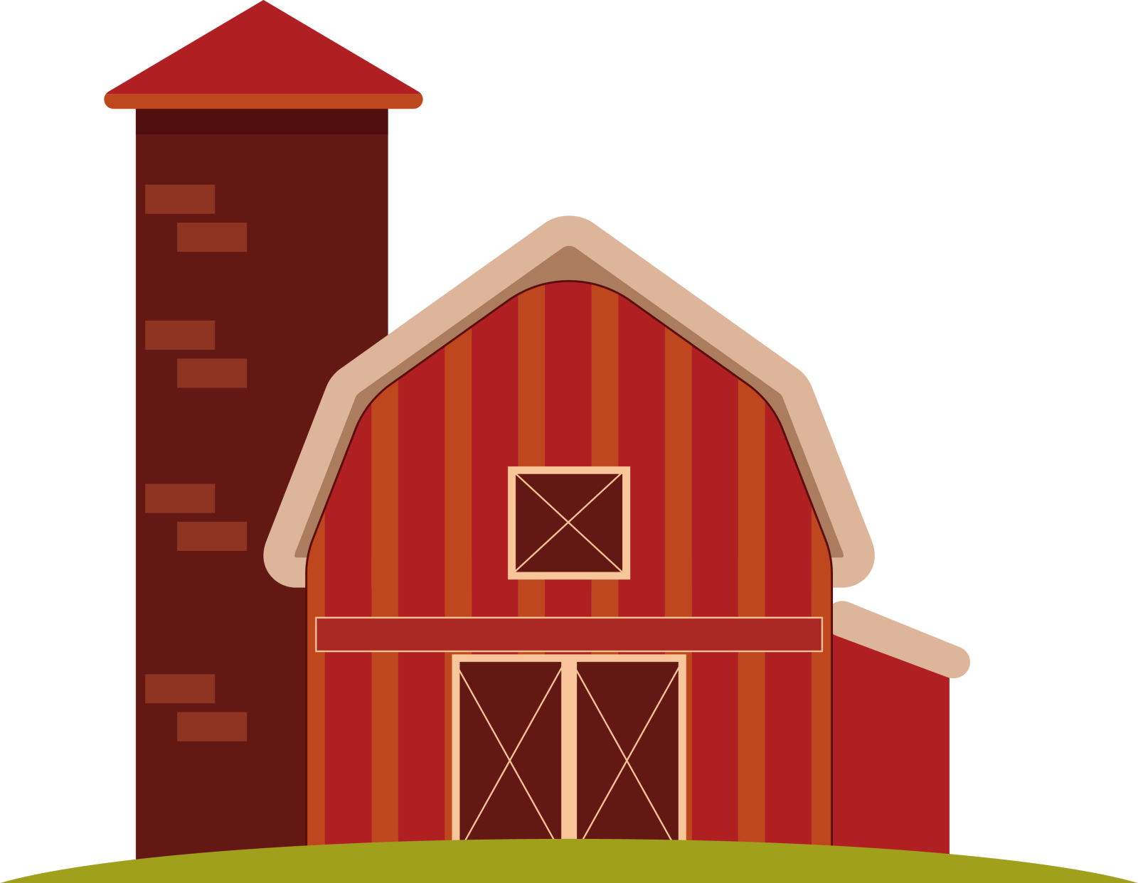 an illustration of a barn with a red barn