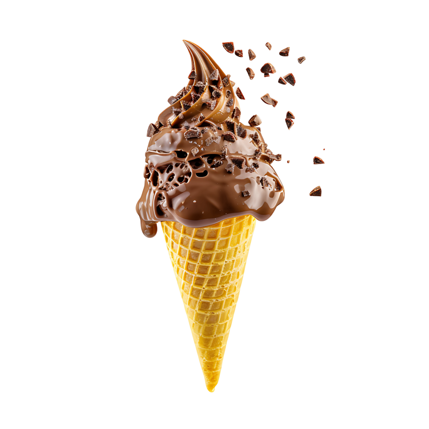 an ice cream cone filled with chocolate chips