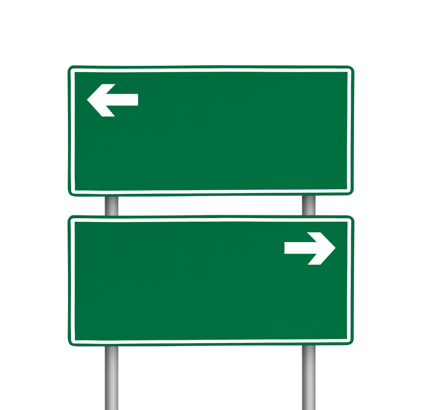 two green street signs with an arrow pointing left and right
