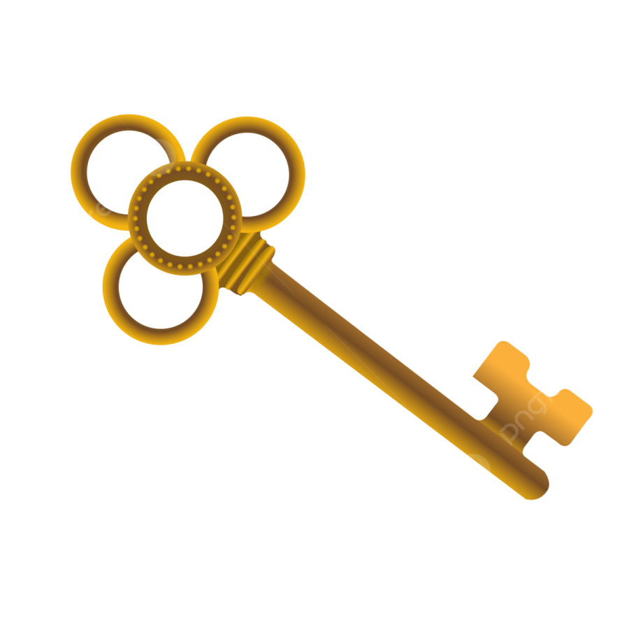 a golden key on a white background