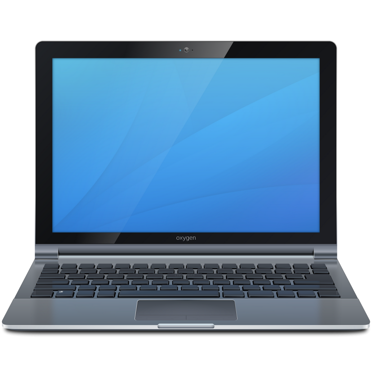an open laptop computer with a blue screen