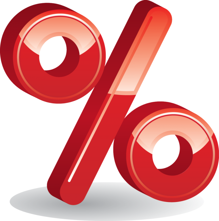 a red percentage sign with an arrow pointing up