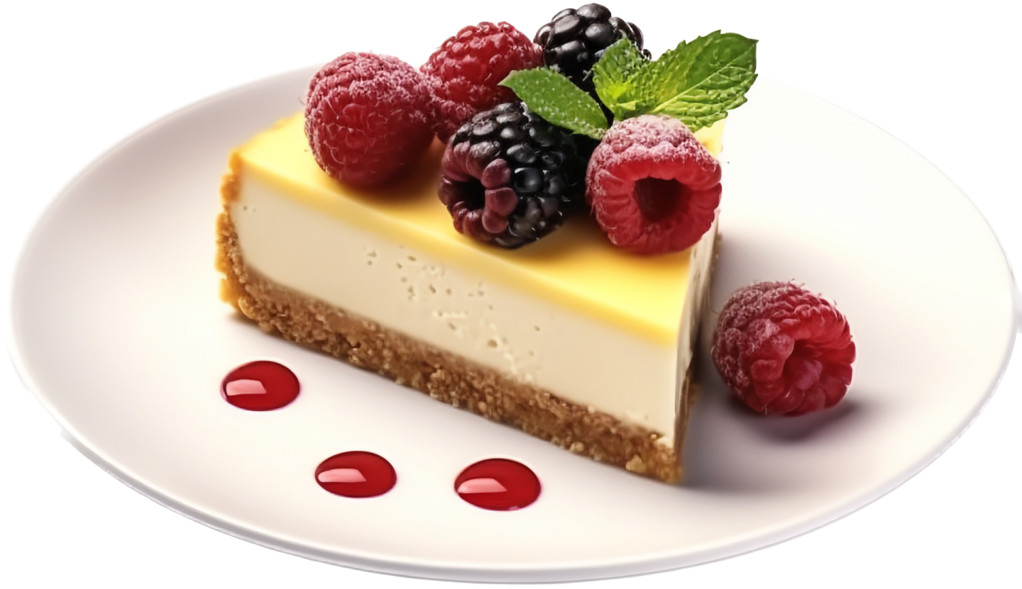a white plate with a piece of cheese and berries on it