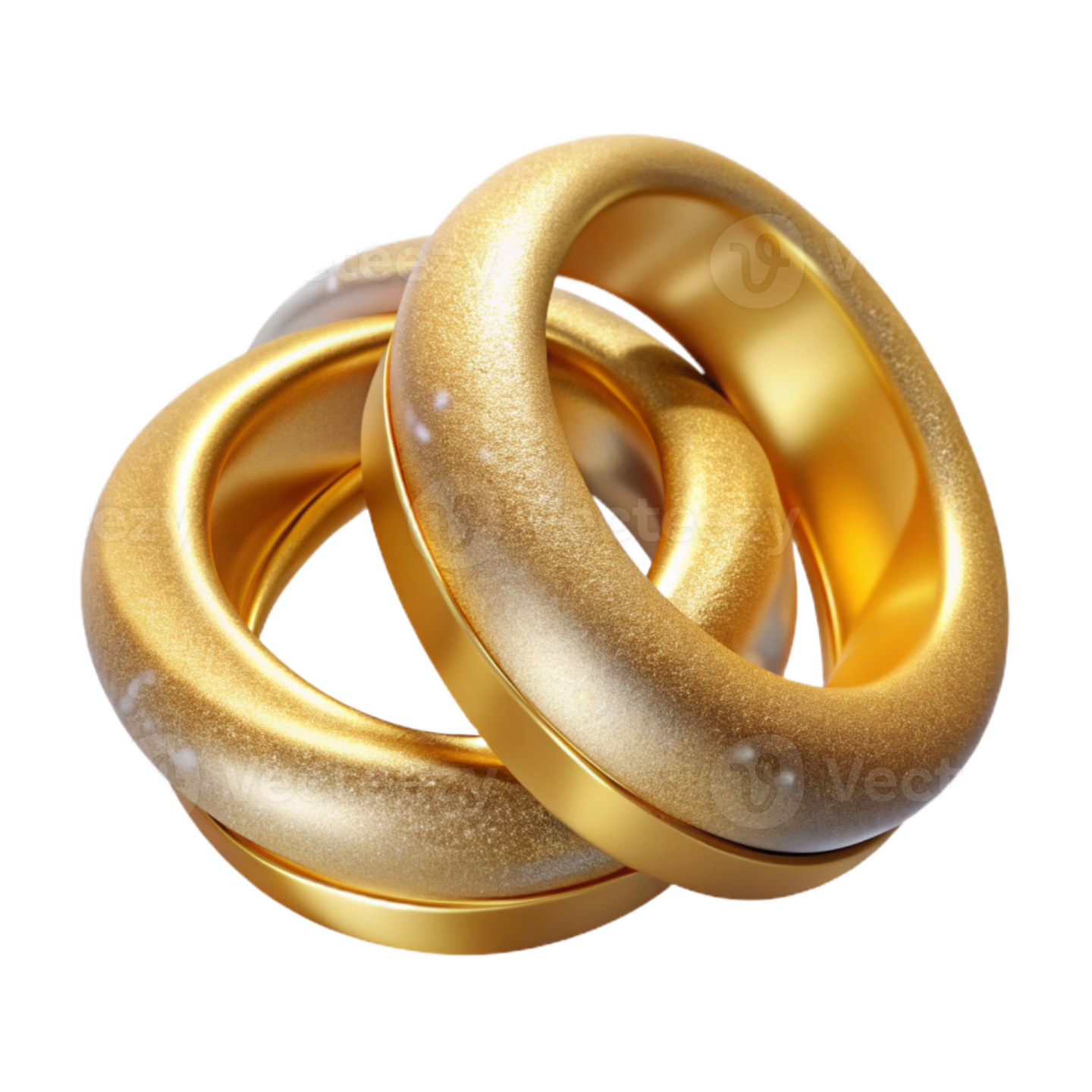 two gold wedding rings on white background