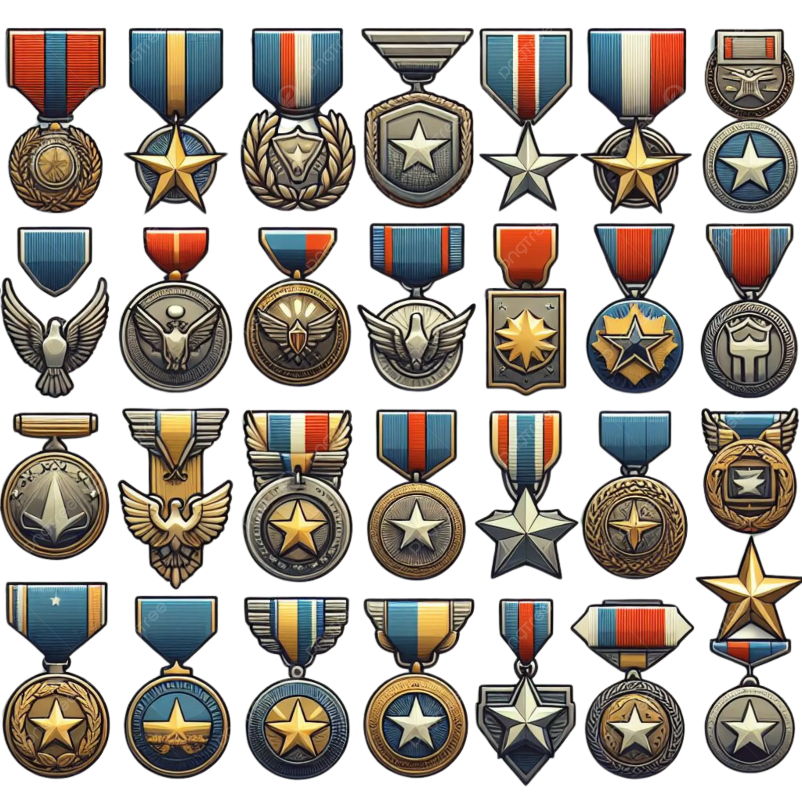 set of military medals and badges