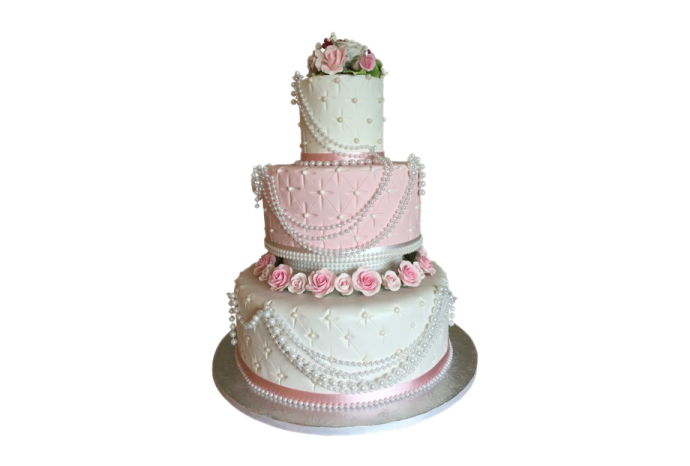 a white cake with pink flowers on top