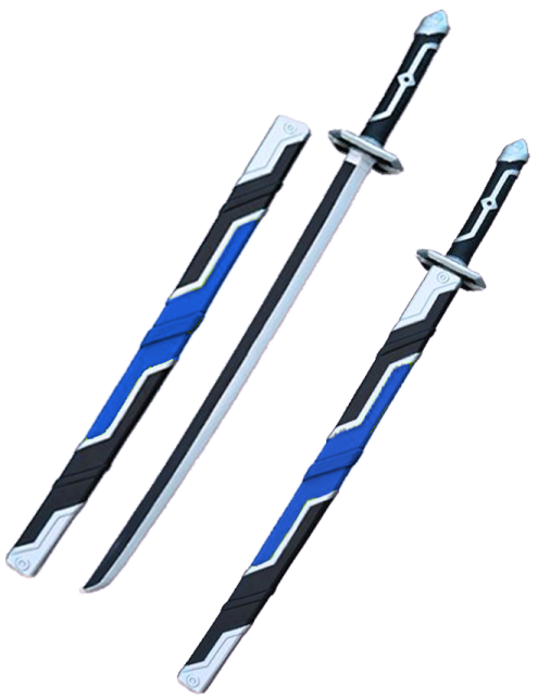 a pair of blue and black swords