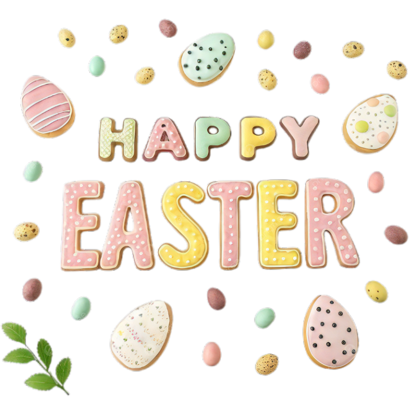 the word happy easter surrounded by decorated cookies