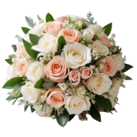 a bouquet of white and pink roses
