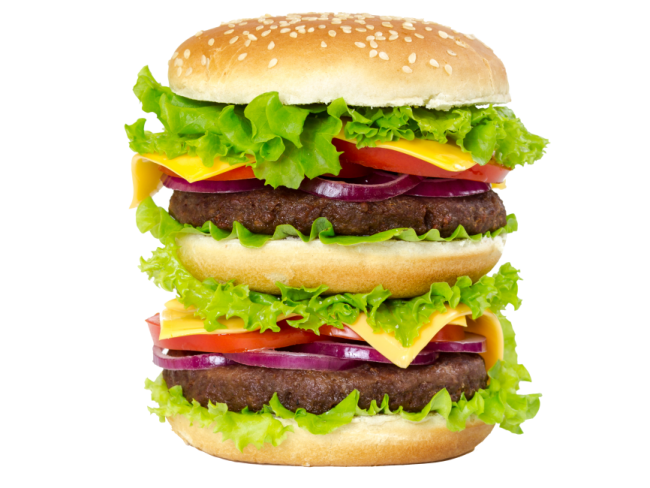 three hamburgers stacked on top of each other hamburger