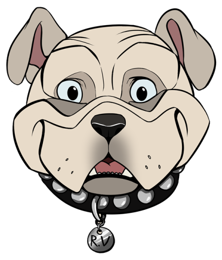 a cartoon dog with an angry look on his face