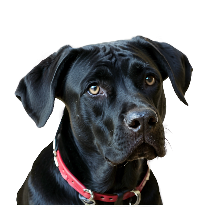 a close up of a black dog with a red collar