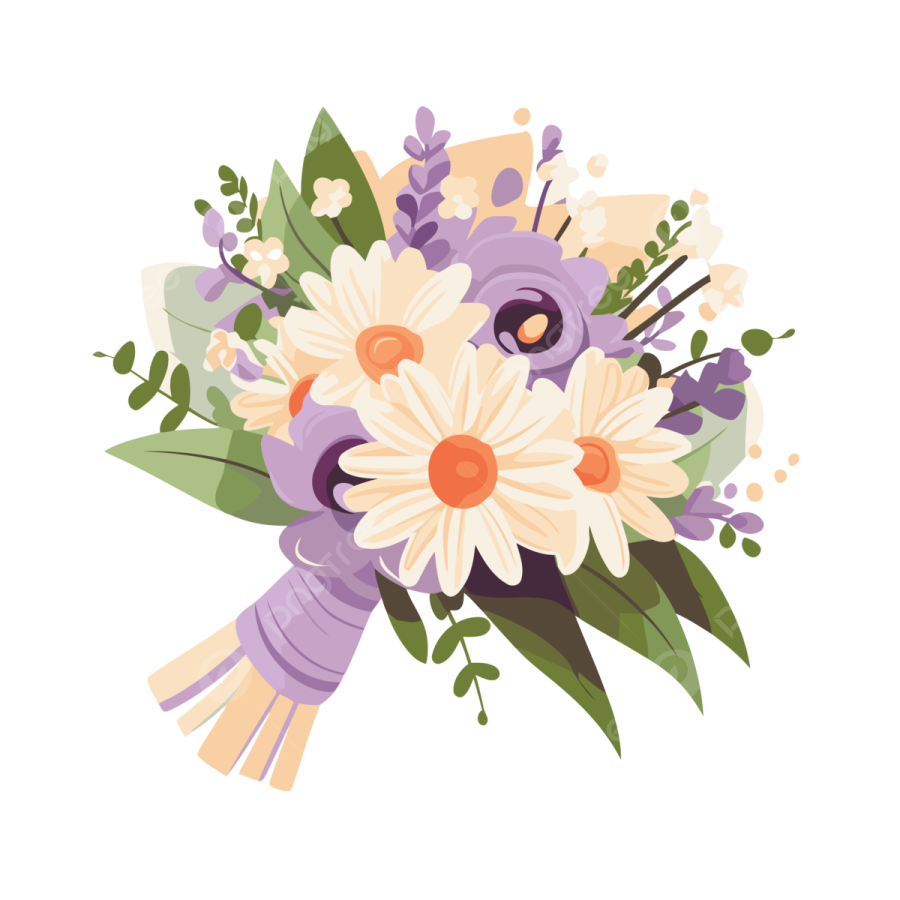 a bouquet with purple and white flowers