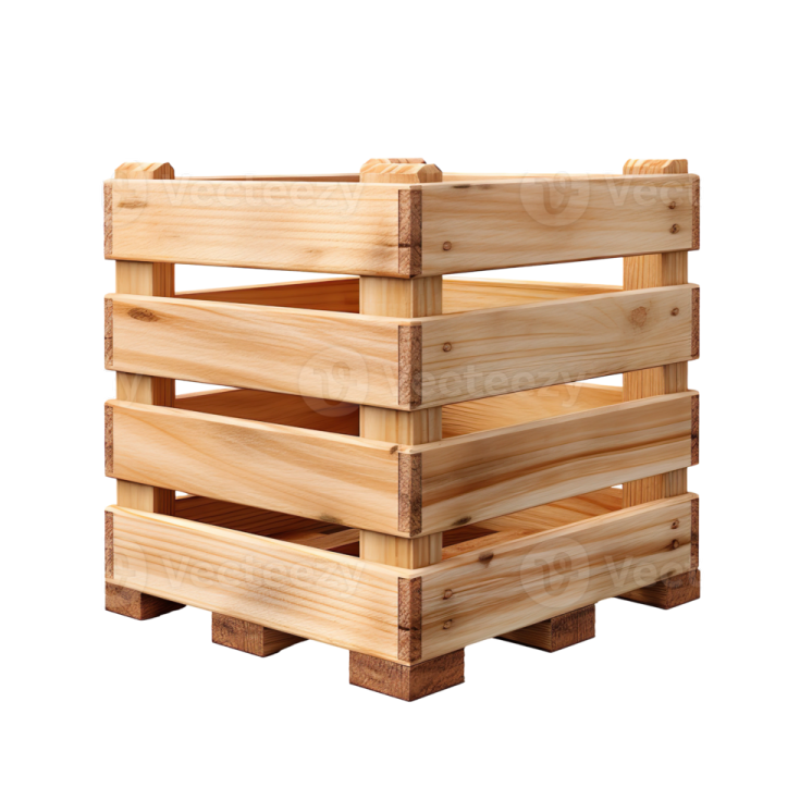 a wooden crate on a white background