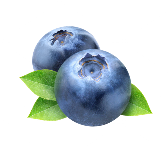 two blueberries with green leaves