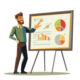 a man standing in front of a presentation board