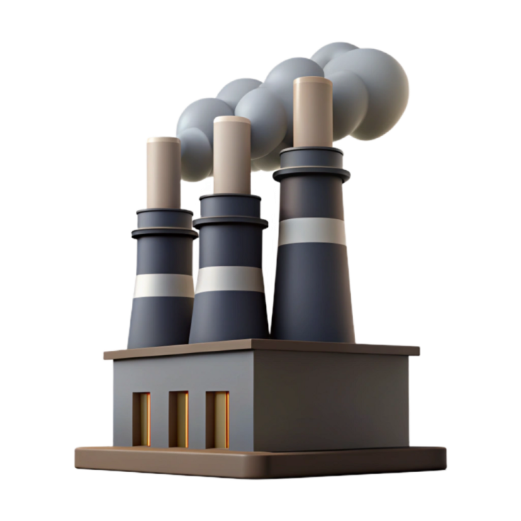 an image of a factory with smoke stacks