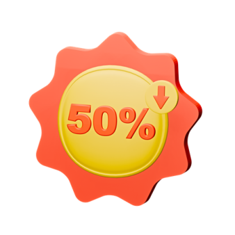 a red wax seal with the word 50 % on it