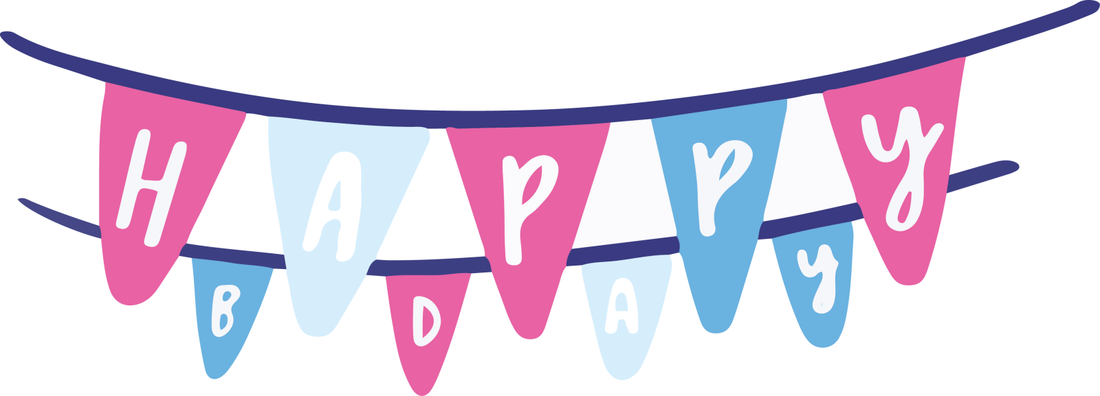 a banner with the words happy birthday on it