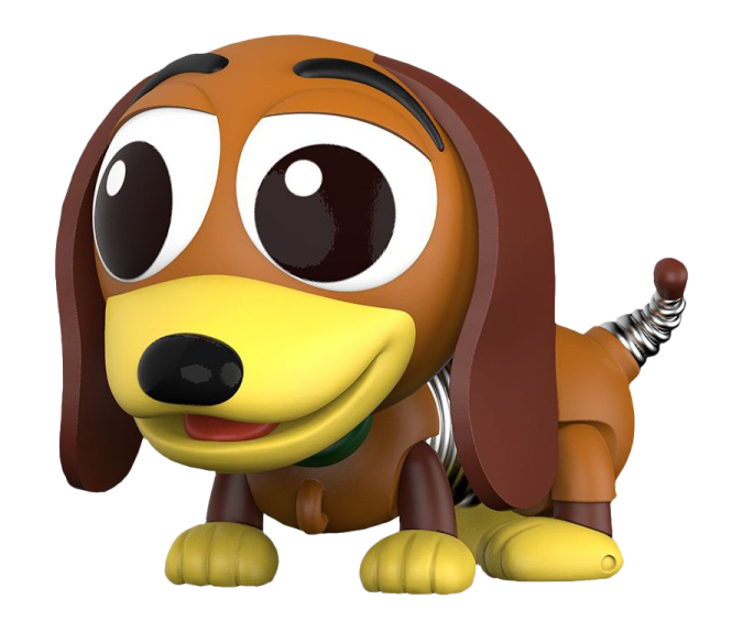 a cartoon dog with big eyes sitting on the ground