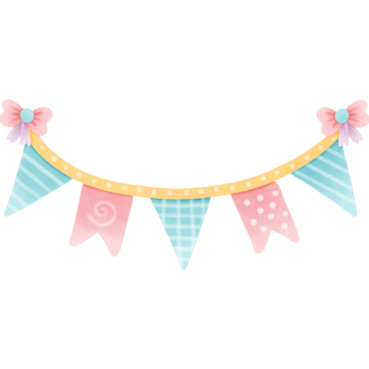 a pink and blue pennant with polka dots