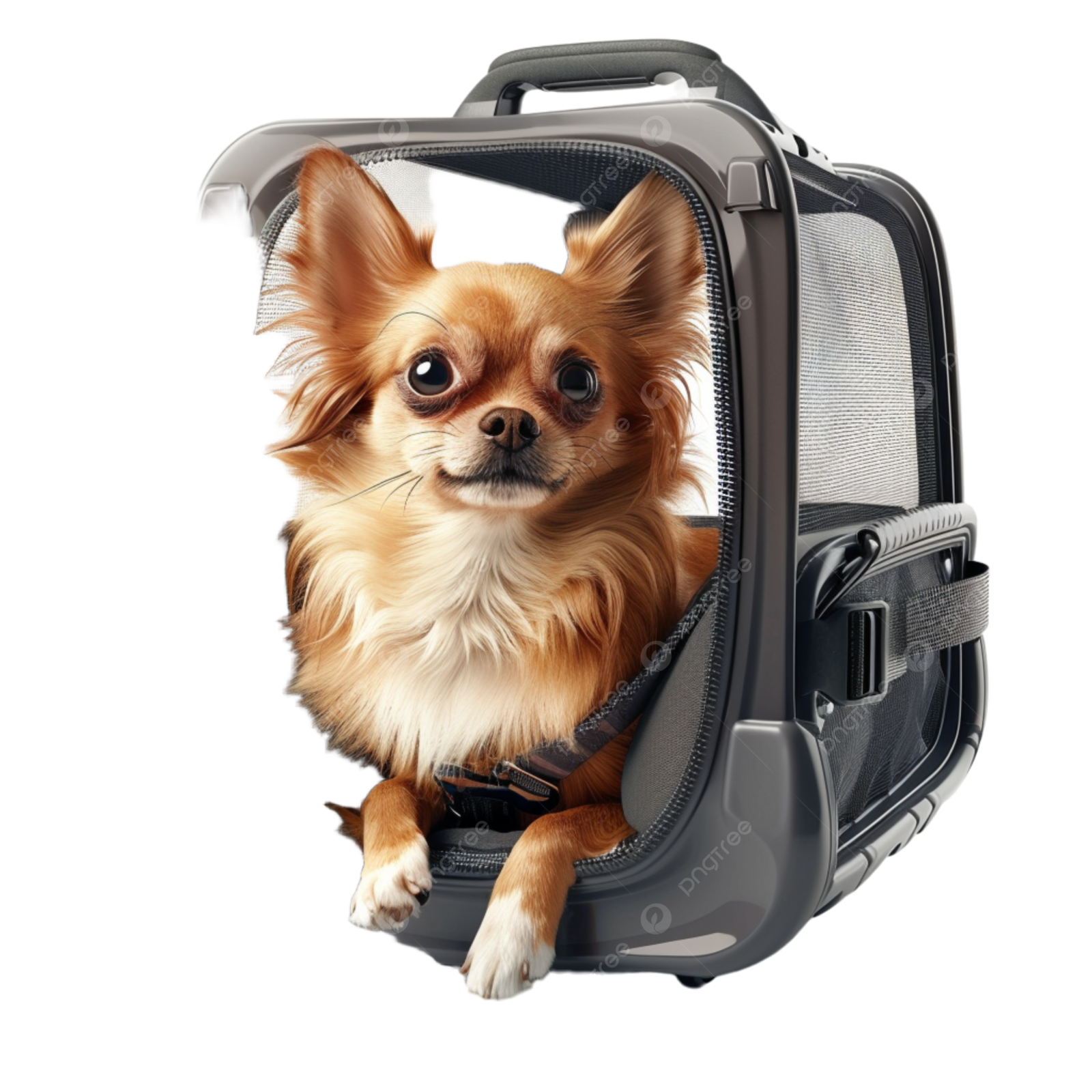 a small dog inside of a backpack