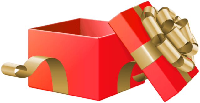 a red gift box with gold ribbon and bow