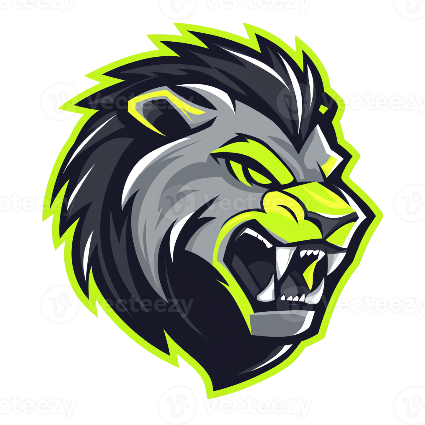a lion head with green and black colors