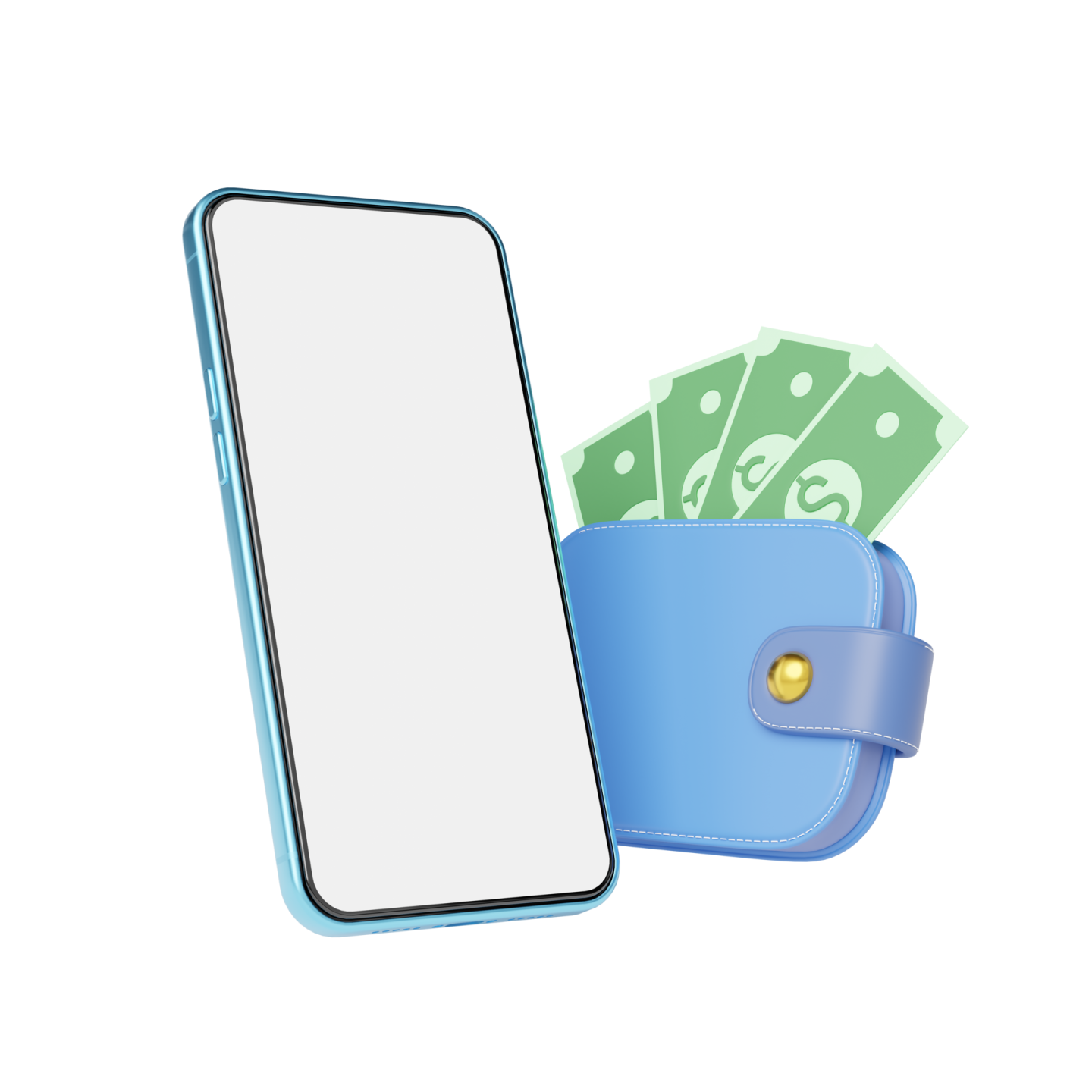 a wallet with money and a cell phone