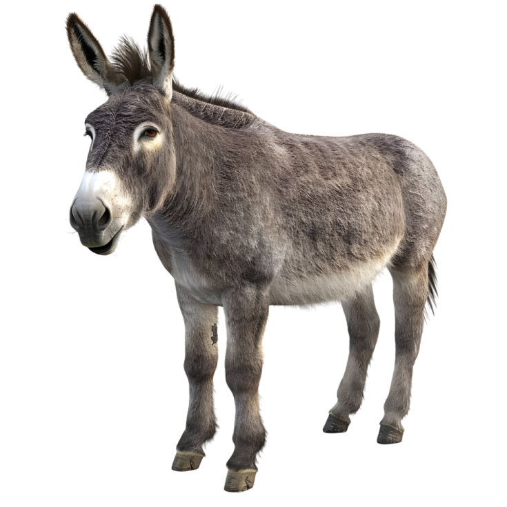 a donkey standing in front of a white background