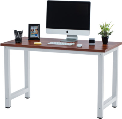 a computer desk with a monitor and keyboard on it