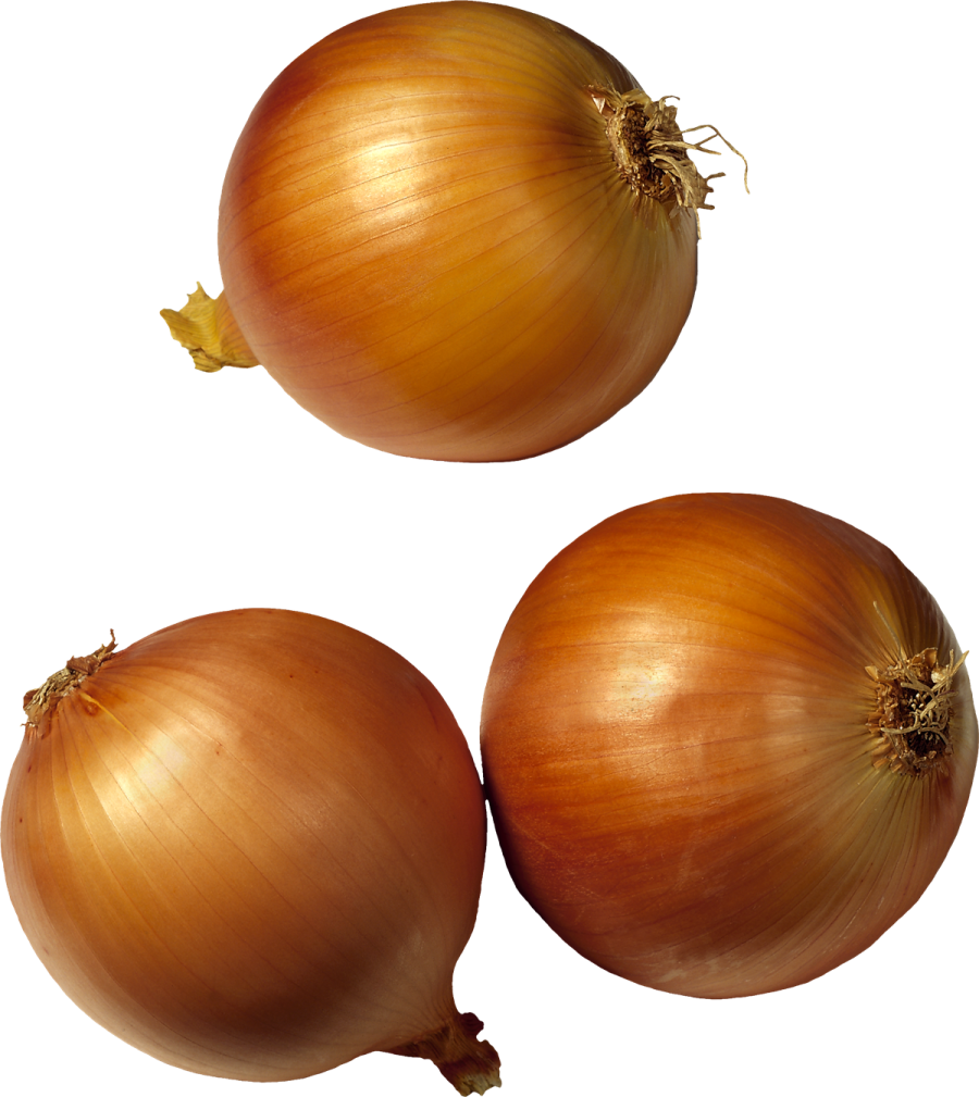 three onions on a white background
