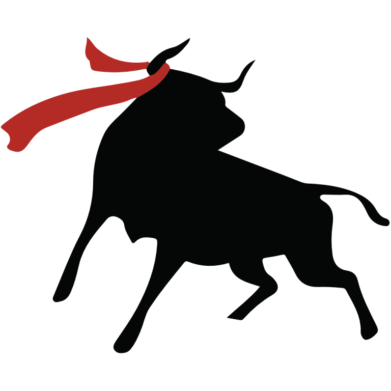 a bull with a red scarf on it's head
