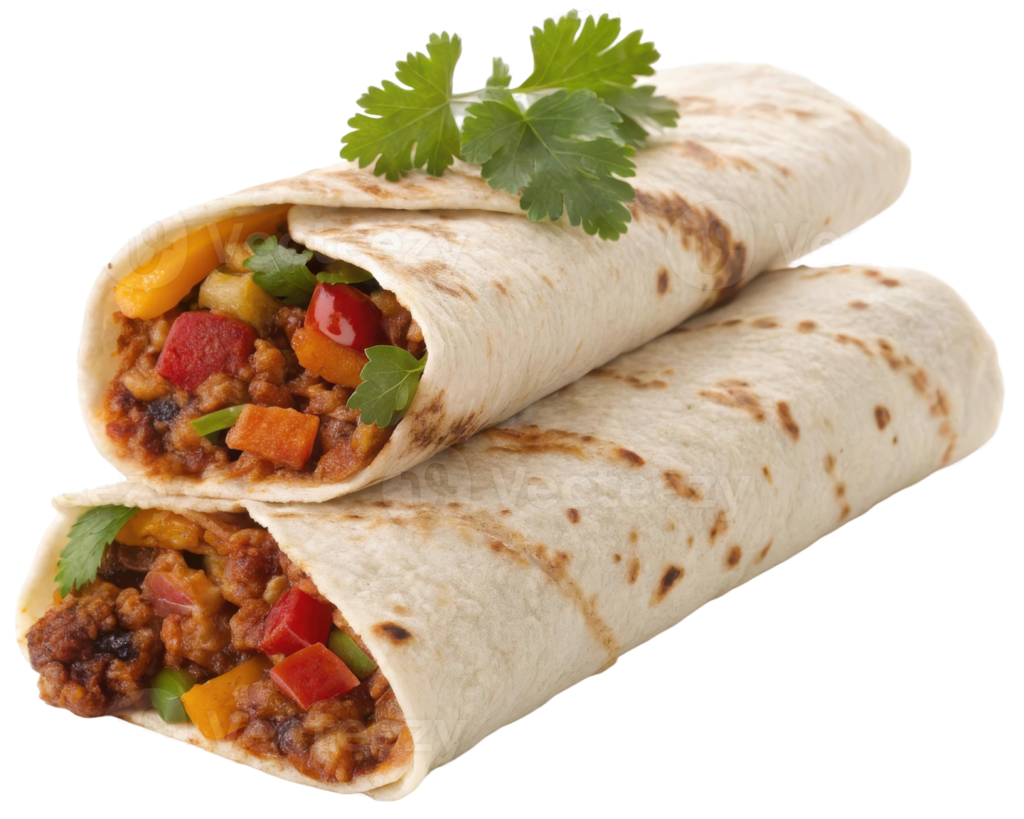 two burrs with meat and vegetables on a white background