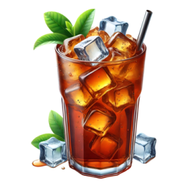 a glass of iced tea with ice and mint