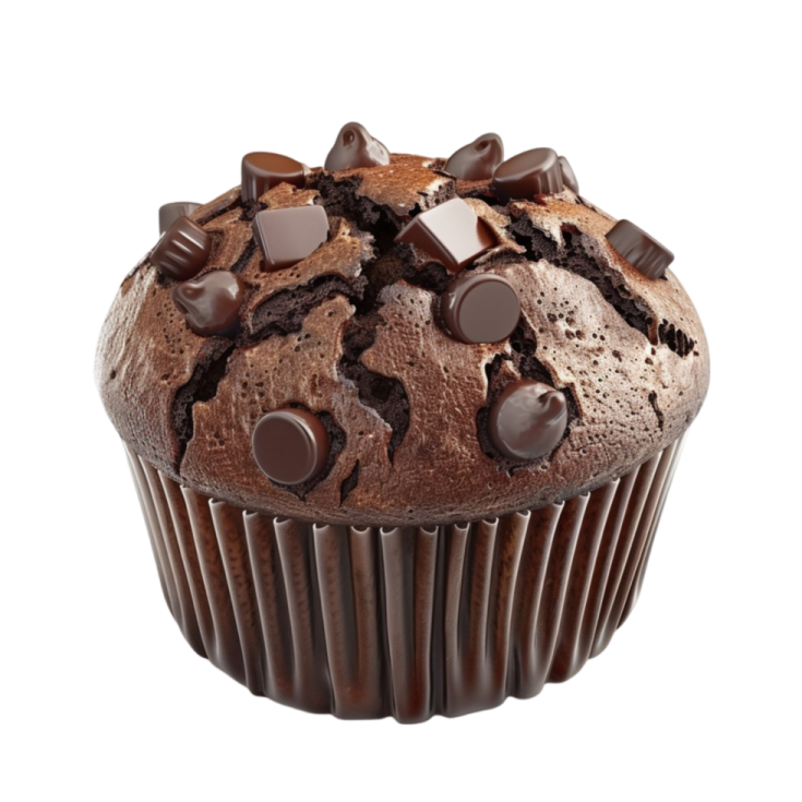 a chocolate cupcake with chocolate chips on top
