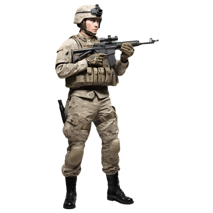 a man in military uniform holding a rifle