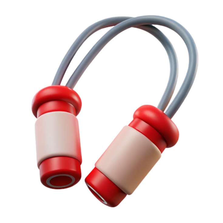 a pair of red and white ear plugs