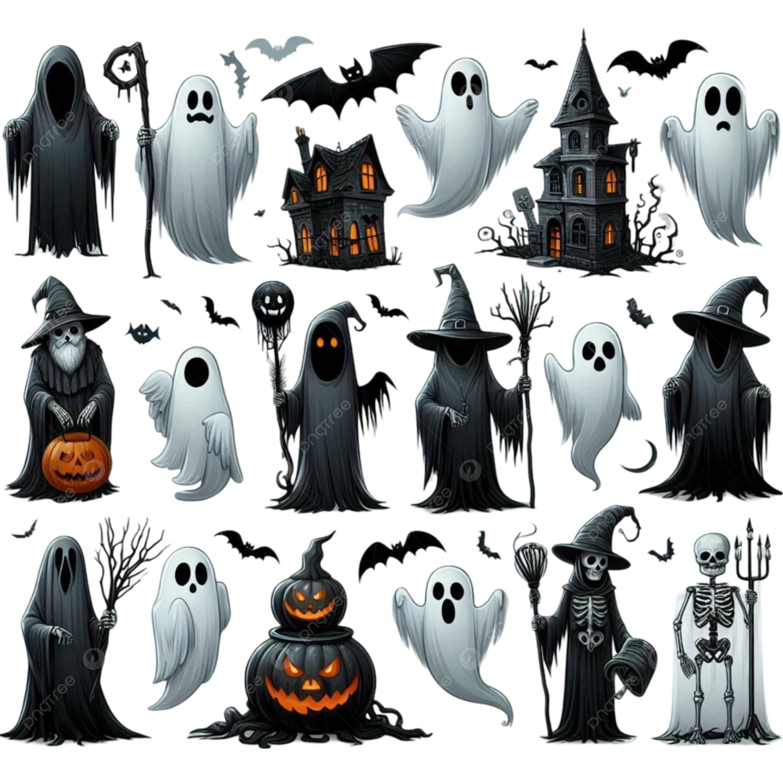 a set of halloween icons in black and white