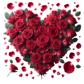 a heart shaped arrangement of red roses